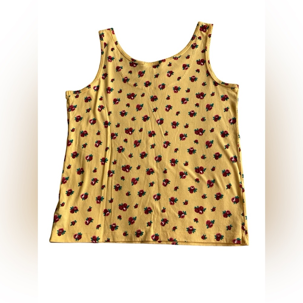 Vintage Lauren Ralph Lauren yellow Rose Tank top. 100% Cotton. Size Medium. - Picture 2 of 7